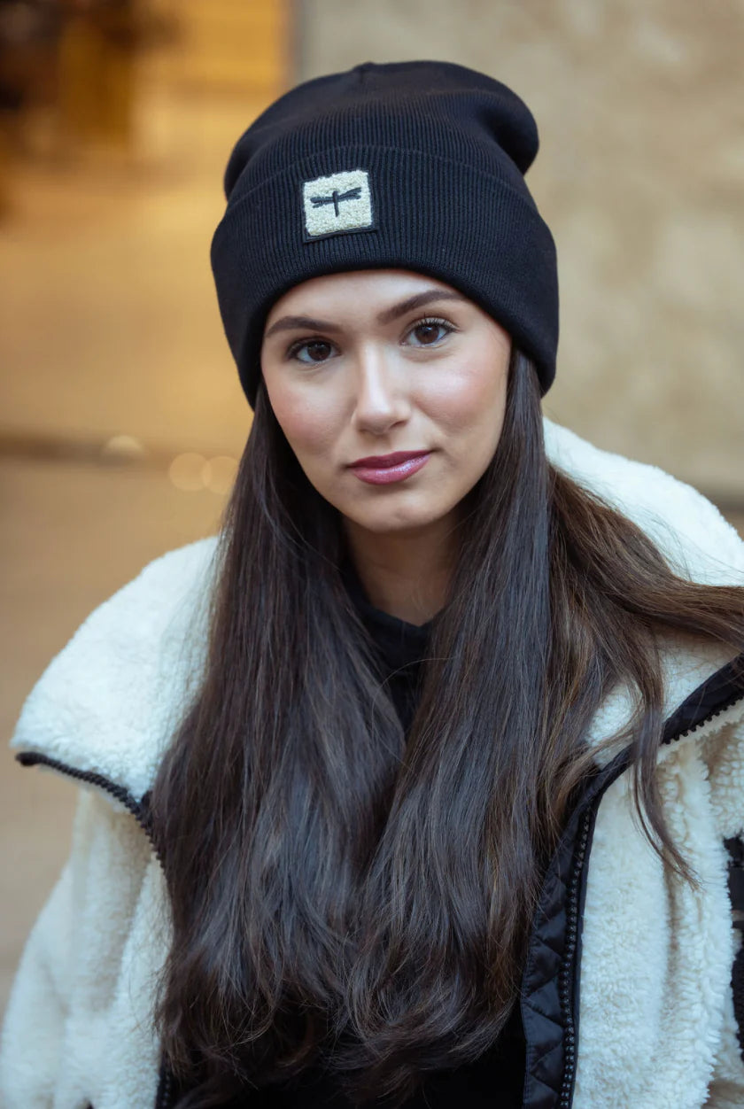 beanie sherpa logo cuffed - black/taupe