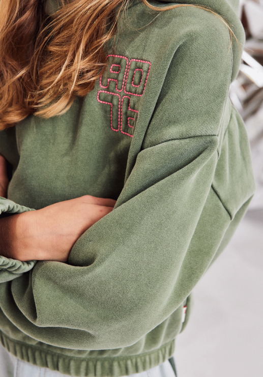 top l/s sweat hoodie with logo stitch - olve nght/erth green