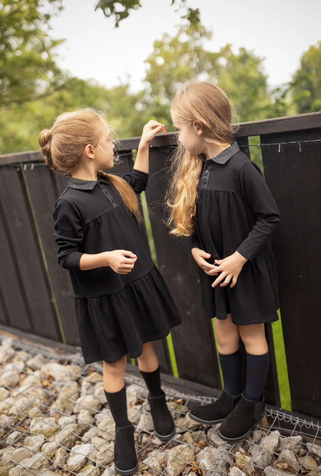 dress denim collar tiered - black