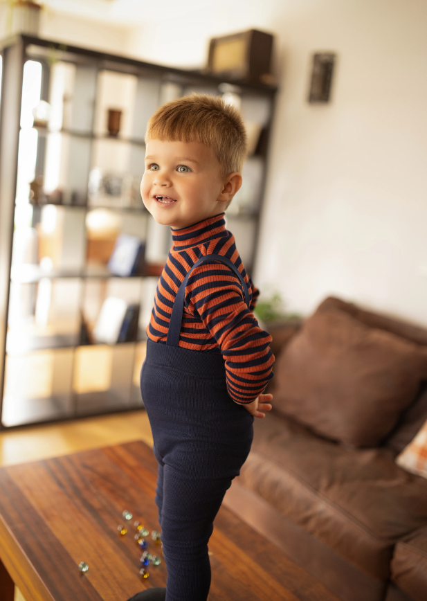 set outfit striped top mockneck and suspender legging - navy/rust