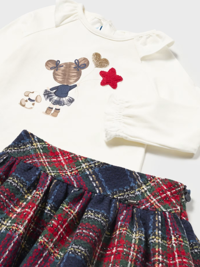 set outfit plaid skirt and tee girl - navy cherry-076