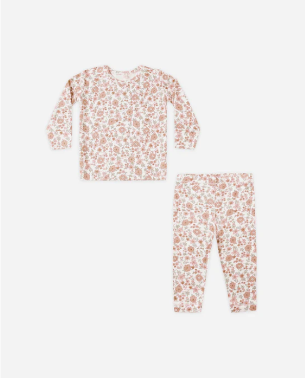 pajamas bloom print top and pants - ivory
