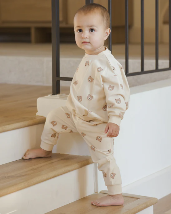 set outfit bear print sweatshirt and sweatpants - natural