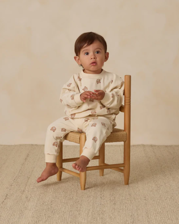 set outfit bear print sweatshirt and sweatpants - natural