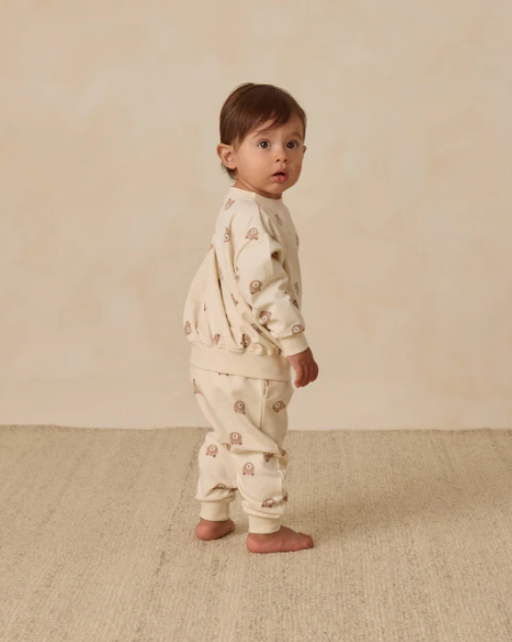 set outfit bear print sweatshirt and sweatpants - natural