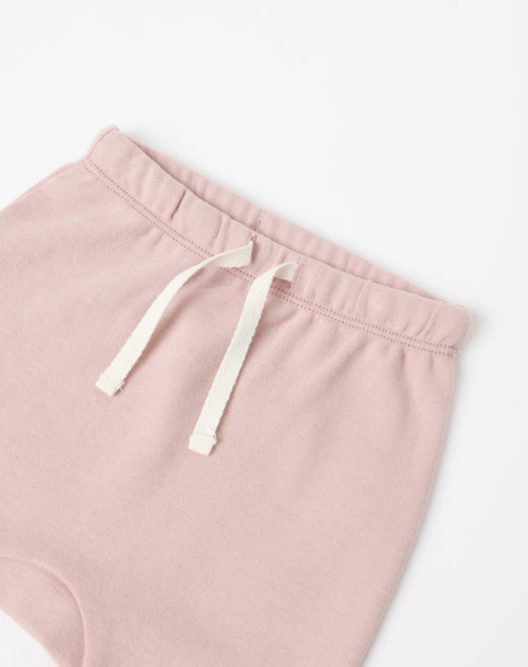 set knit wrap top and footie pants with knot beanie - rose