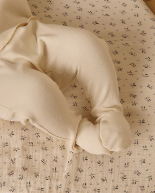 set knit wrap top and footie pants with knot beanie - natural