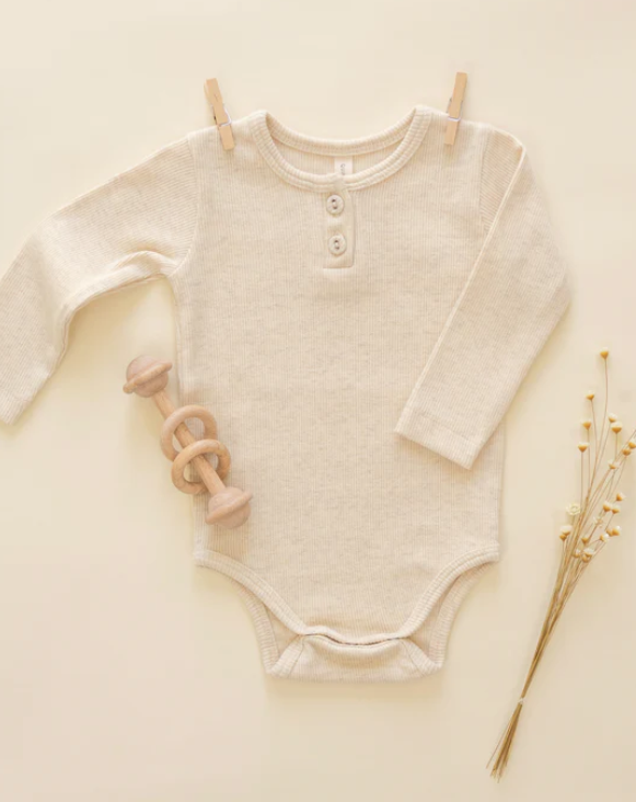 set outfit ribbed henley onesie and leggings - oatmeal