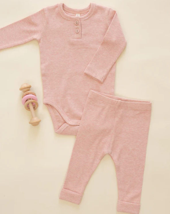 set outfit ribbed henley onesie and leggings - rose