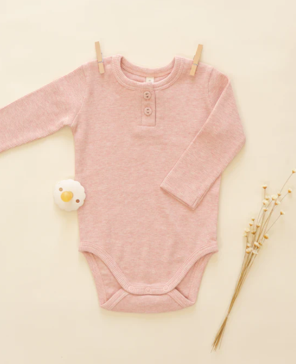 set outfit ribbed henley onesie and leggings - rose