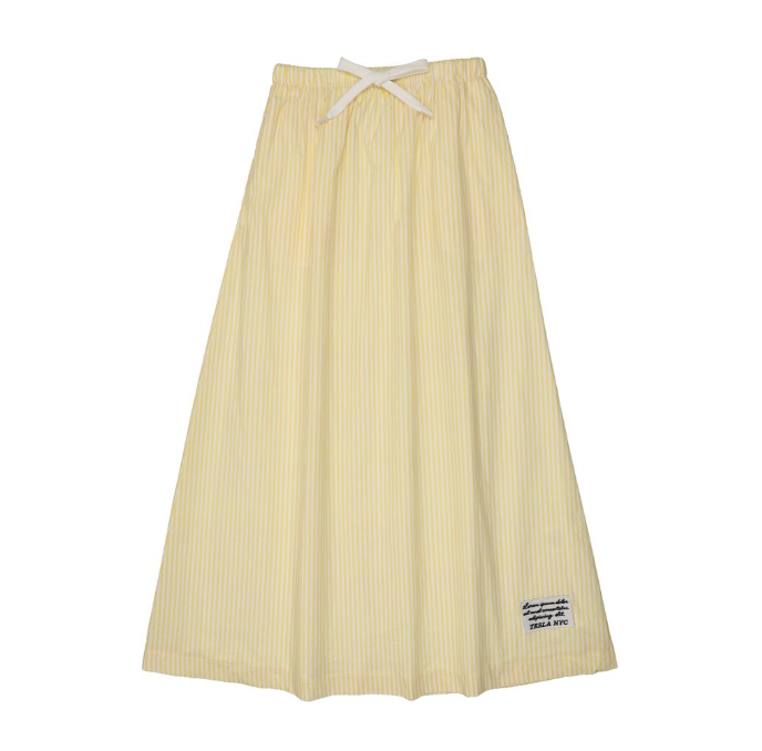 skirt maxi seersucker striped drawstring - yellow