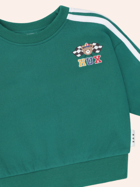 set outfit bear racer stripe sweatshirt and sweatpants - emerald