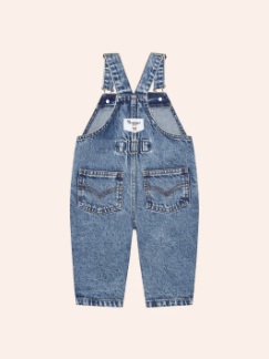 one piece denim long overalls with hux bear pocket - denim blue