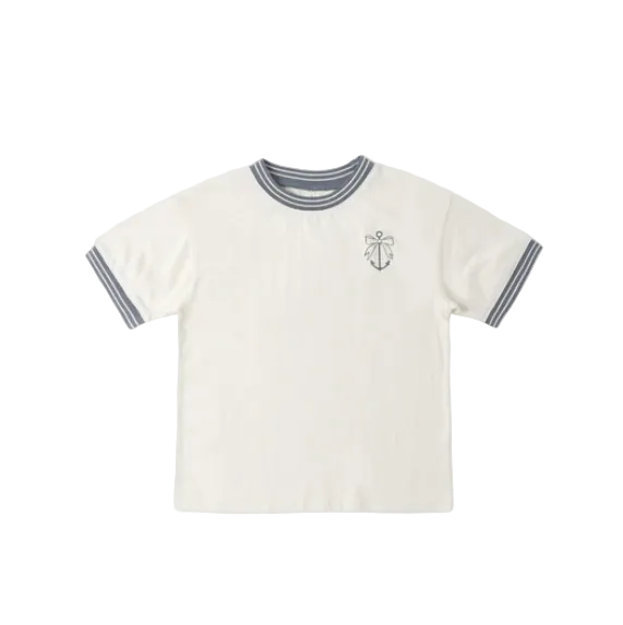 tee s/s anchor bow striped trim - ivory