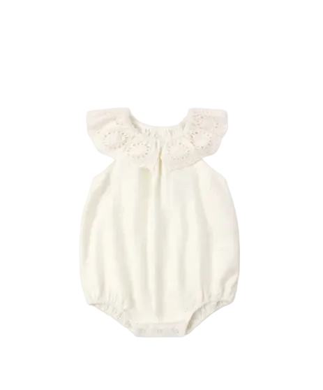 one piece eyelet collar bubble romper - ivory