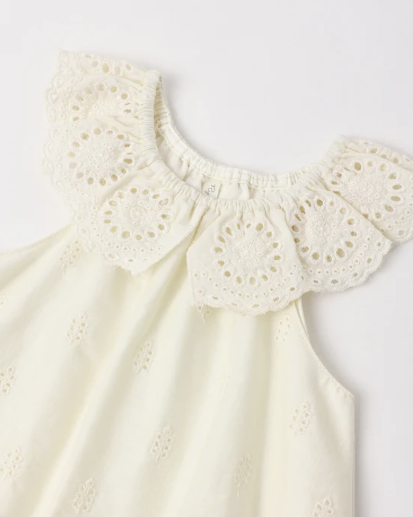 one piece eyelet collar bubble romper - ivory