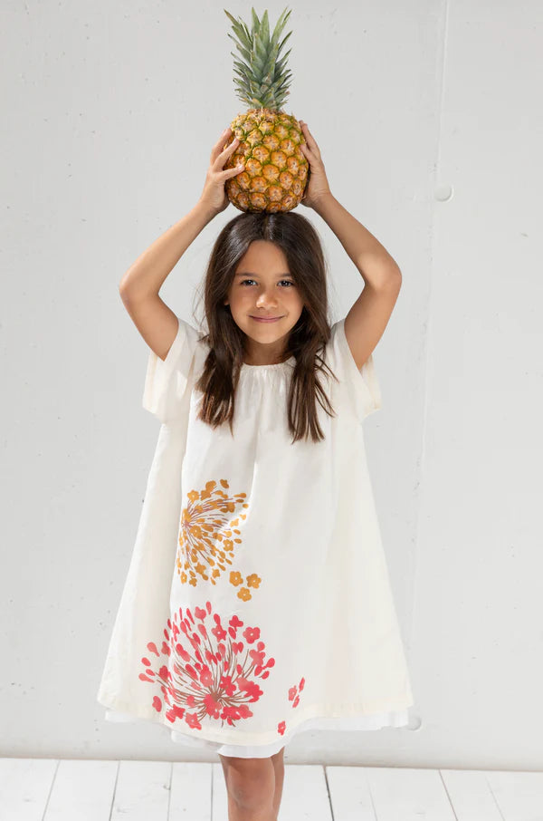 dress gathered flower design - ecru-145
