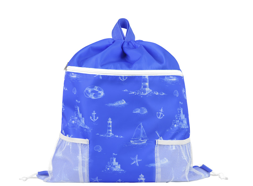 swim bag drawstring toile print - blue