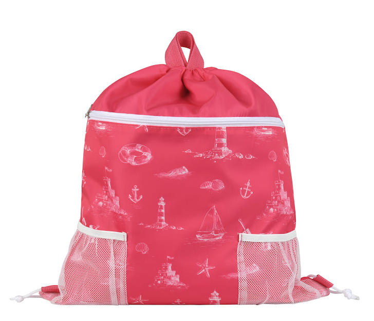 swim bag drawstring toile print - pink