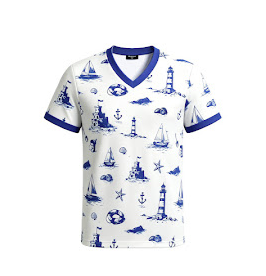 swim tee toile print - white/blue