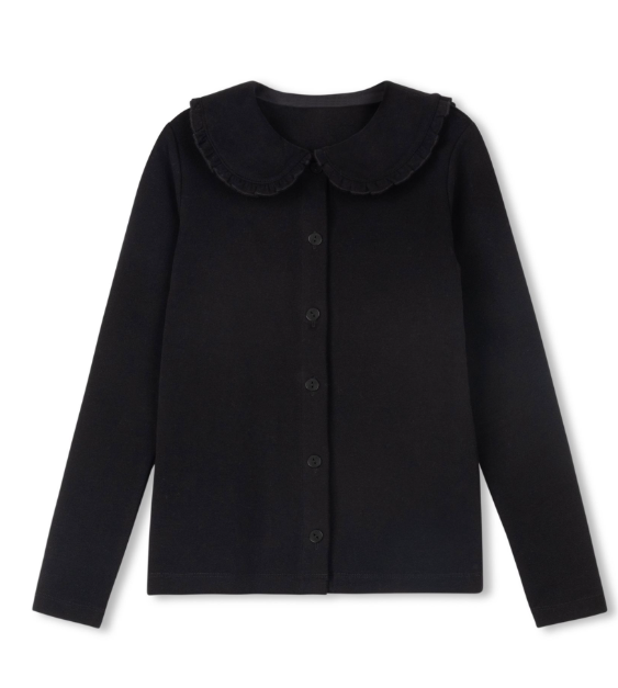 shirt l/s large frill collar - black