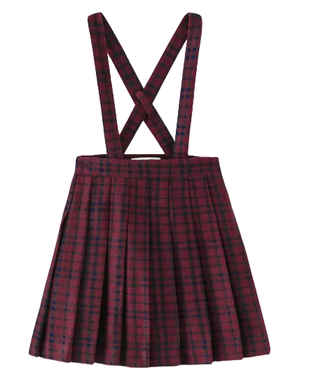 skirt plaid pleated suspender - burgundy plaid