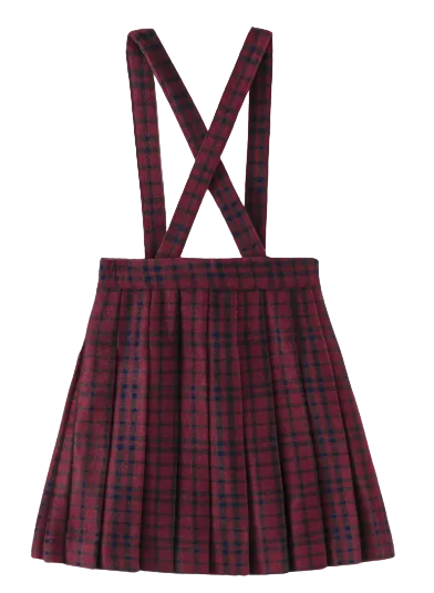 skirt plaid pleated suspender - burgundy plaid