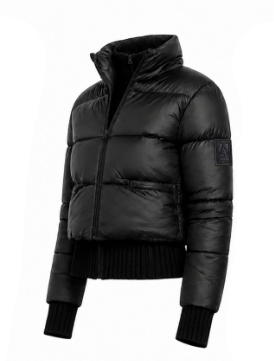 coat padded sporty bomber style with hidden hood - black