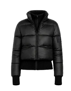 coat padded sporty bomber style with hidden hood - black