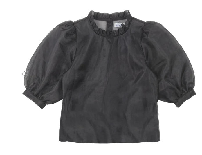 shirt organza frill l/s - black
