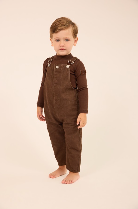 one piece denim button overalls - brown denim