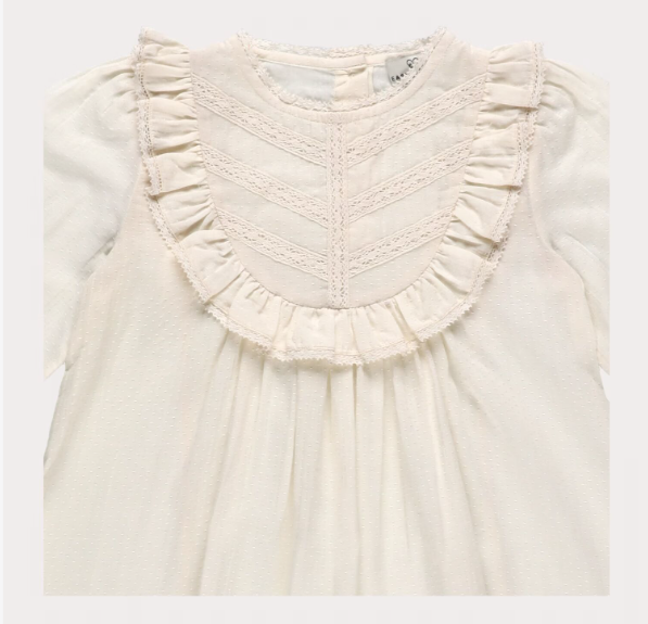 shirt l/s  dotted lace bib blouse - ecru
