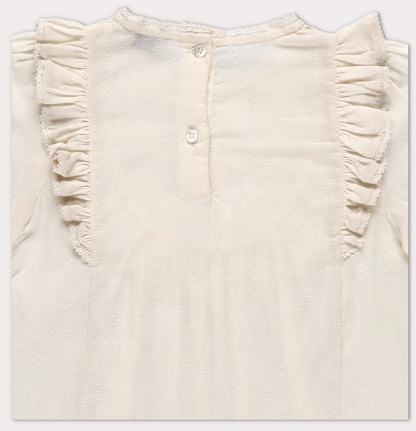 shirt l/s  dotted lace bib blouse - ecru