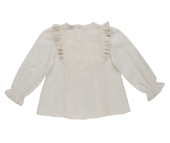 shirt l/s  dotted lace bib blouse - ecru