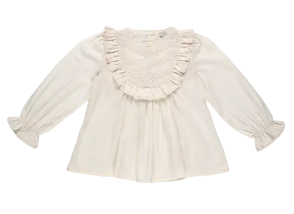shirt l/s  dotted lace bib blouse - ecru