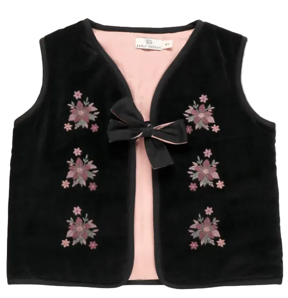 vest velour embroidered tie - black