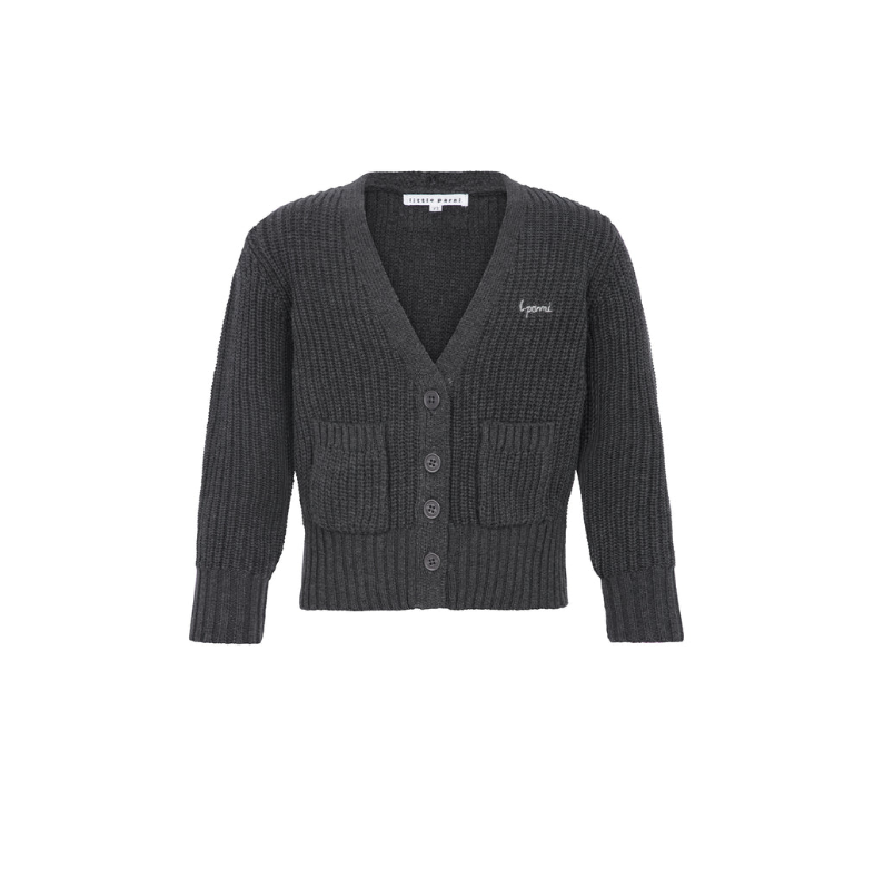 top l/s knit v cardigan - grey