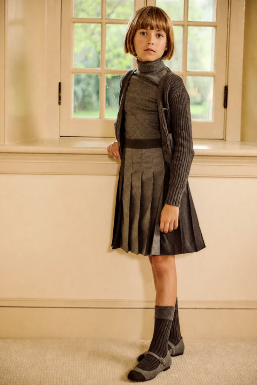 top l/s knit v cardigan - grey