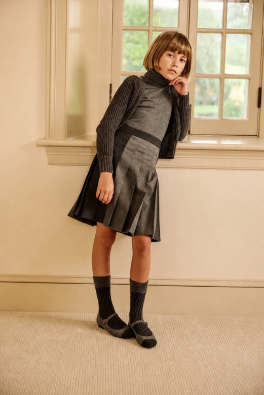 top l/s knit v cardigan - grey