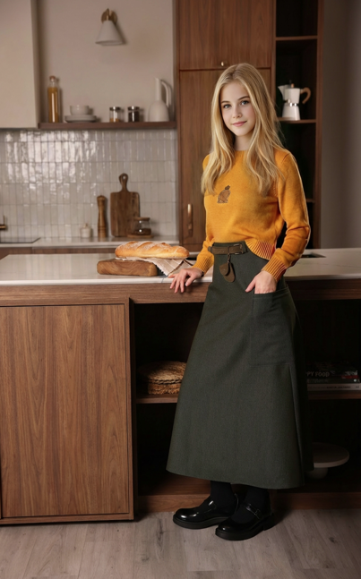 skirt midi heathered pocket with pouch belt - green