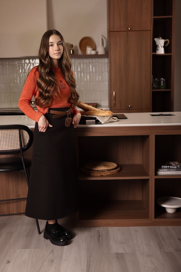 skirt midi heathered pocket with pouch belt - brown