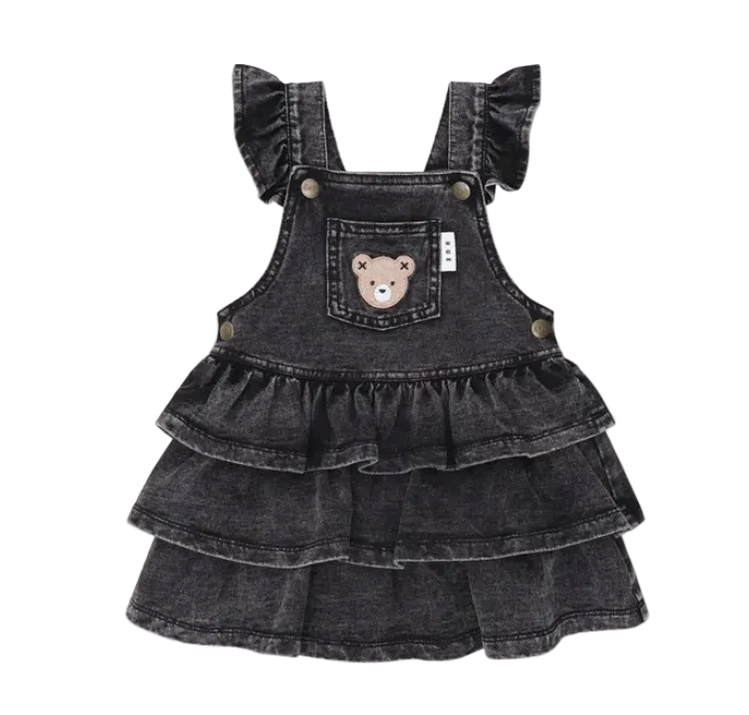 dress denim frill jumper with bear pocket - denim black