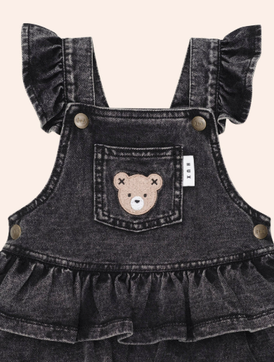 dress denim frill jumper with bear pocket - denim black