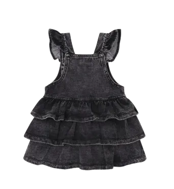 dress denim frill jumper with bear pocket - denim black