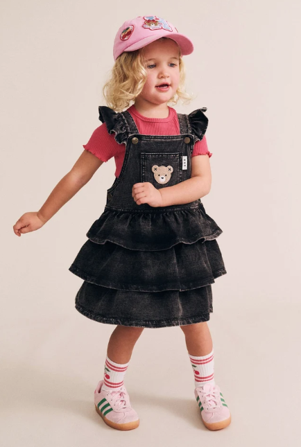 dress denim frill jumper with bear pocket - denim black