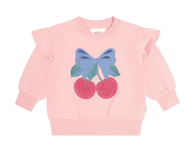 top l/s sherpa cherry bow flutter sweatshirt - vinatge pink