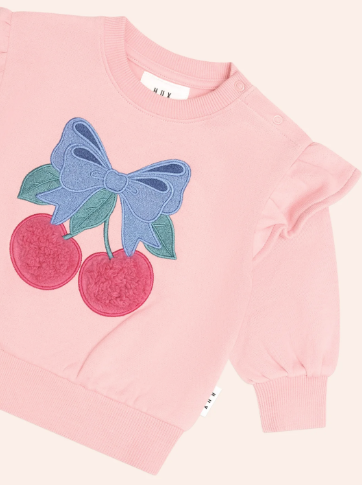 top l/s sherpa cherry bow flutter sweatshirt - vinatge pink