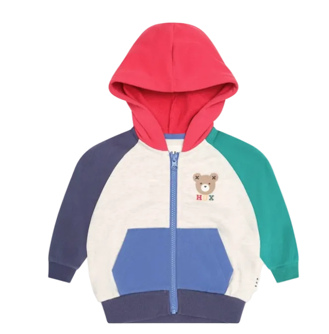 top l/s colorblock bear zip up hoodie - multi
