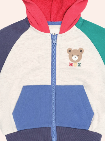 top l/s colorblock bear zip up hoodie - multi