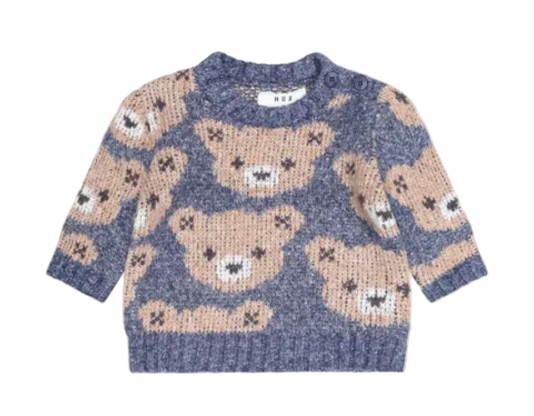 top l/s chunky knit bear sweater - ink